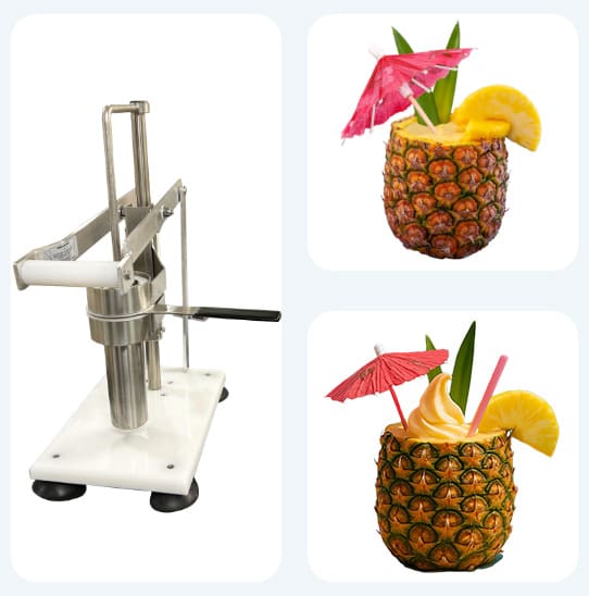 TikiCup-commercial-pineapple-corer-and-pineapple-cocktail-and-pineapple-ice-cream-float-made-with-the-TikiCup-in-seconds